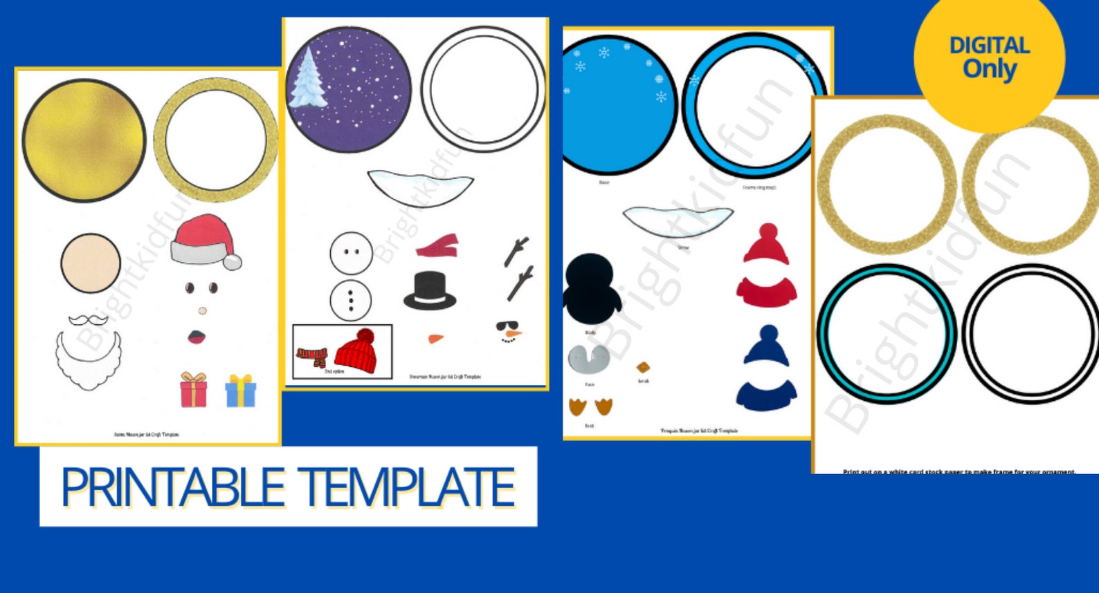 Ornament Mason Jar Lid PRINTABLE TEMPLATE Christmas Activity Christmas ...