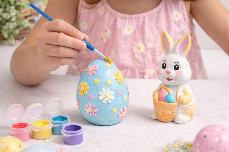 Easter Bunny & Egg Paint Kit – Kids DIY Painting Craft Box, Ceramic ...