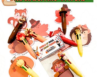 Thanksgiving mini pen  and sticky note favors /Thanksgiving Party Favor Pens | Kids Classroom Gifts | Friendsgiving Gifts