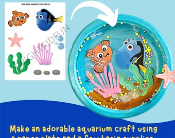 Aquarium Craft for Kids| Nemo Dory craft Printable Template| Paper plate aquarium| Fish craft