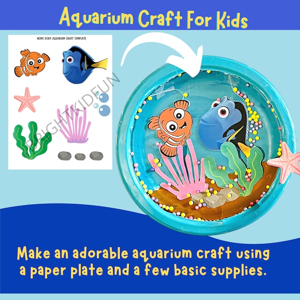 Aquarium Craft for Kids| Nemo Dory craft Printable Template| Paper plate aquarium| Fish craft