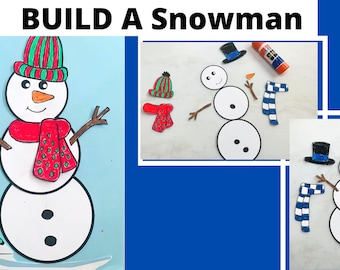 Werkblad sneeuwpop bouwen| Winteractiviteit voor kinderen| Sneeuwpop kleurplaat| Afdrukbaar sjabloon voor kerstactiviteiten