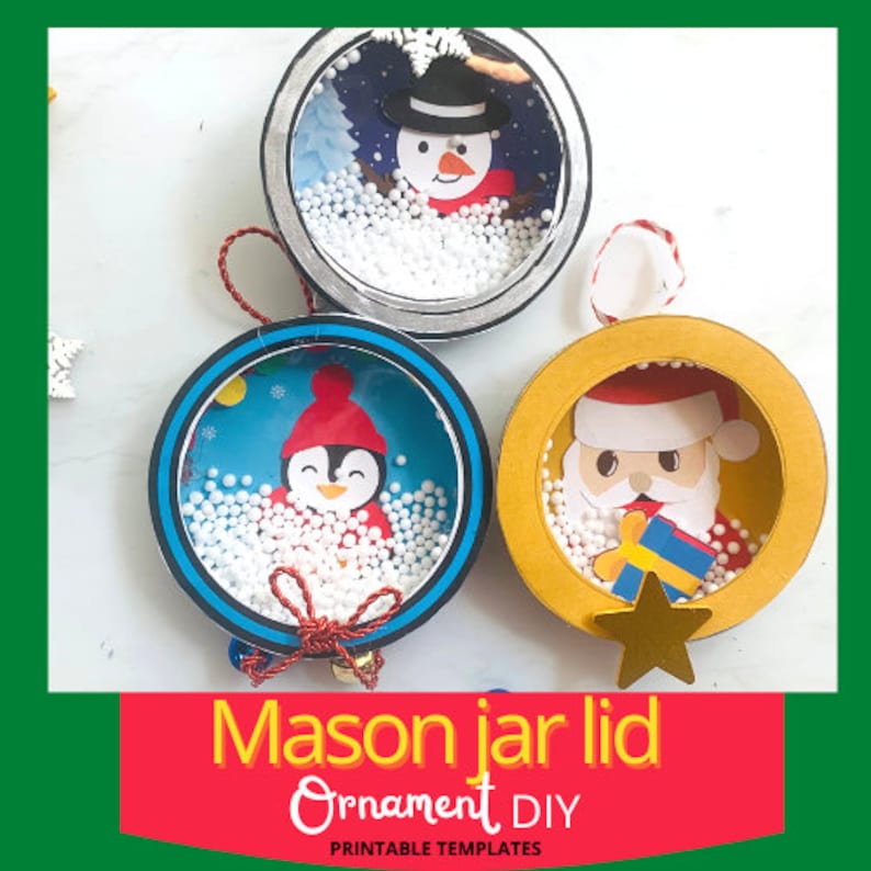 Ornament Mason Jar Lid PRINTABLE TEMPLATE Christmas Activity - Etsy
