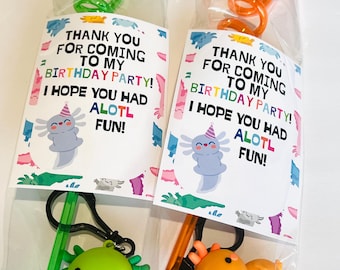Axolotl Party Favor Set: Keychain, Reusable Straw & Personalized Tag