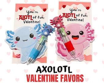 Axolotl Valentines Day Classroom Favors- Axolotl Pen Sticky Note Set