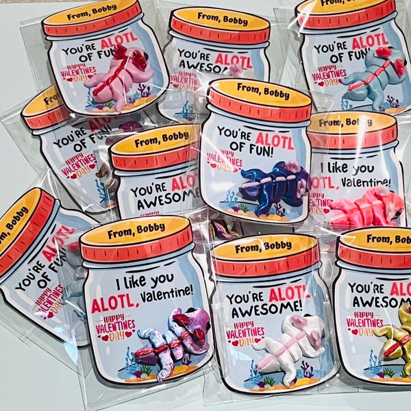 Axolotl 3D Printed Mini Figures with Valentine Cards – You’re ALOTL Awesome / Classroom Exchange