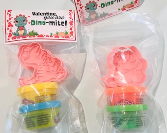 Valentine Dinosaur Playdoh Favor | “Valentine You Are Dino-Mite” | Dino Play Dough Kit | Kids Valentine Class Gift