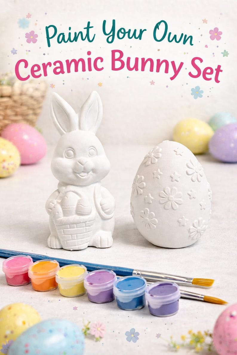 Easter Bunny & Egg Paint Kit – Kids DIY Painting Craft Box, Ceramic ...