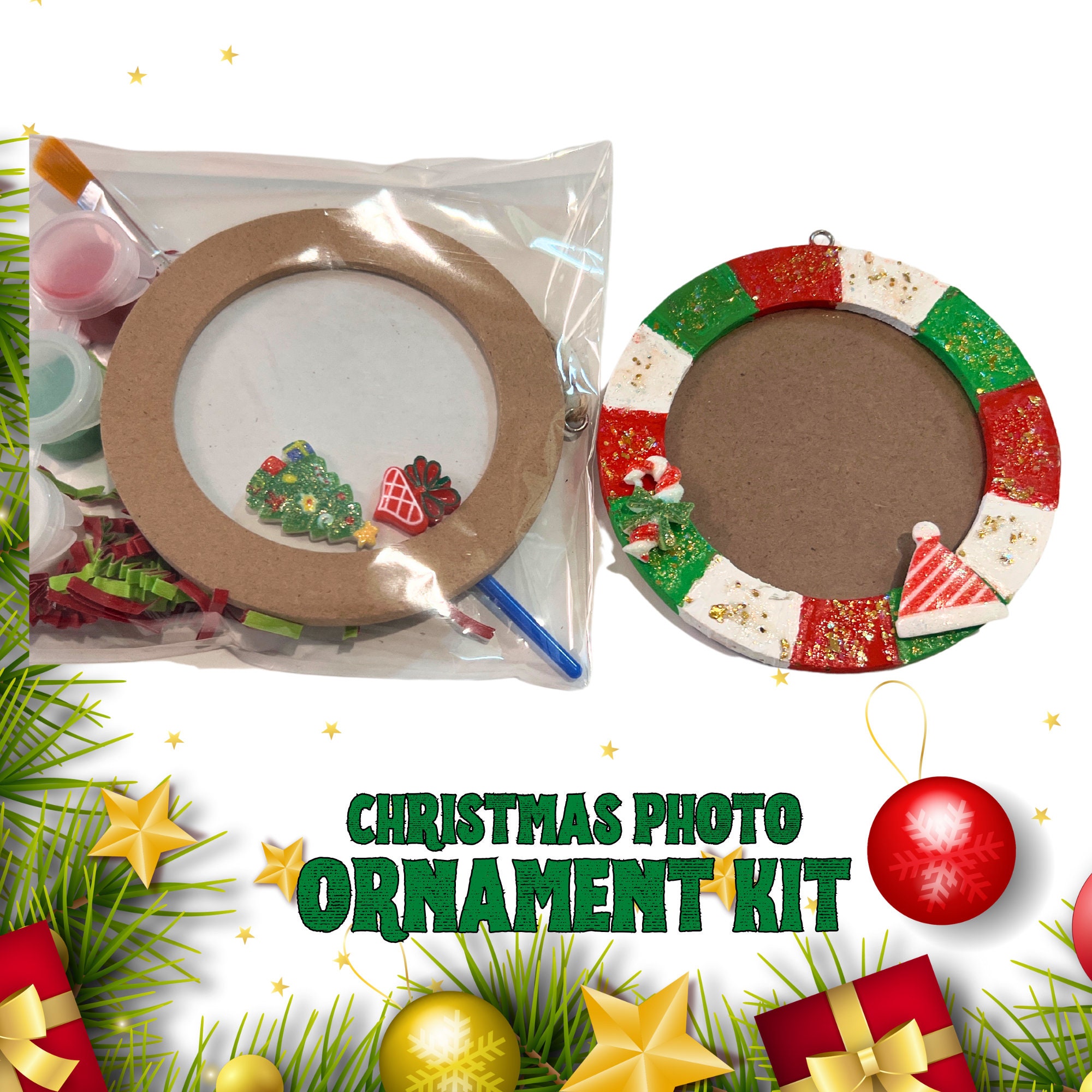 Picture Frame Ornament KIT DIY Christmas Ornament Kit Christmas DIY  Kid'scraft Kit Holiday Craft 