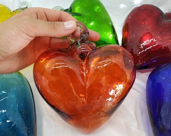 Big Blown glass Hearts Set (Hearts of 7"). Made in Mexico