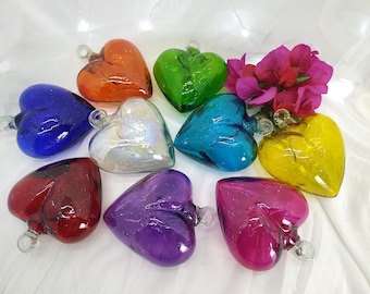 18 Blown glass Hearts Set of 4". Made in Mexico
