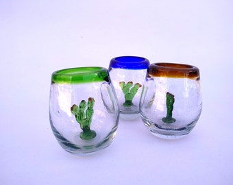 Set of Tequileros with blown glass figurines. HANDMADE in MEXICO