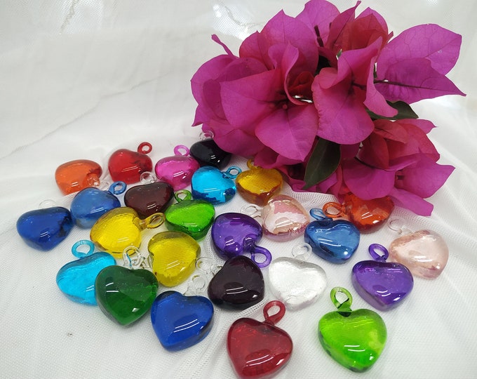 Featured listing image: WHOLESALE mini heart of assorted colors of blown glass. Made in MEXICO