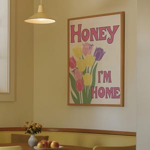 Lámina artística retro de los años 70: Póster de tulipán «Honey I'm Home» - Decoración de pared única