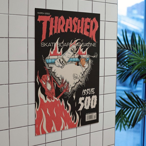 Thrasher Magazine Hand Painted Poster Print, High Quality Matte Paper, Skateboarding Art - Neck Face Cover Design