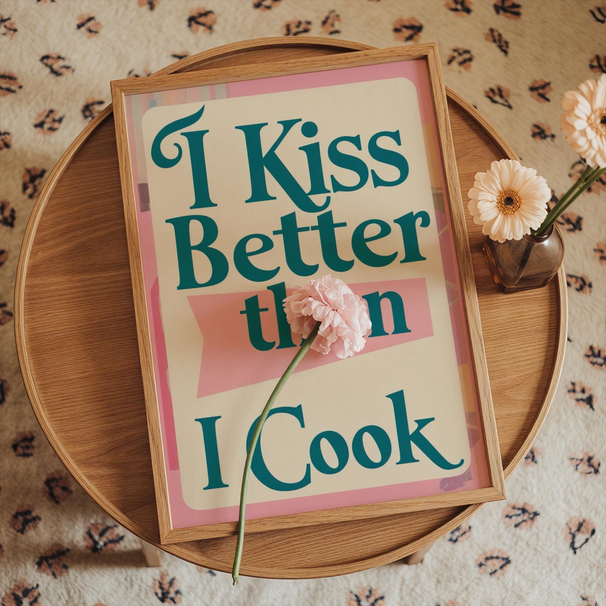 Targa In Metallo Vintage 30x20 Cm - Scritta Divertente 'I Kiss Better Than I Cook' Per Cucina E Bar