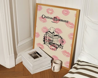 Geïnspireerd op Chateau Marmont, vintage lippenstift lippen, zoenen kunstprint, retro muurdecoratie, vintage Californië, premium matpapier poster