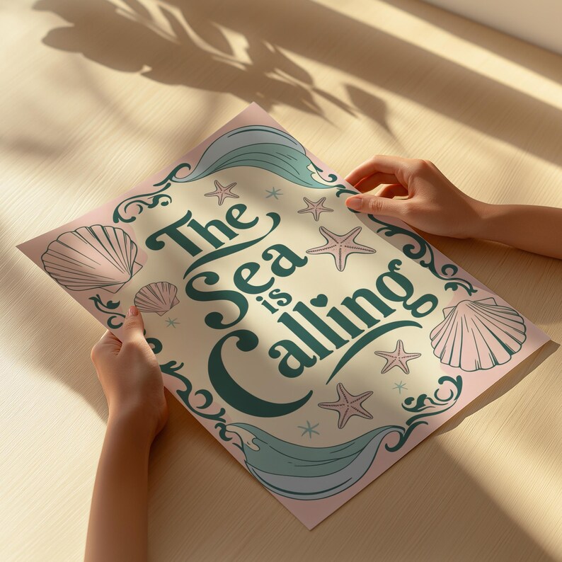 Calling Vocation Sea Shell The Sea is Calling Art Print – Coastal Beach Wall Decor, Pastel Ocean ...