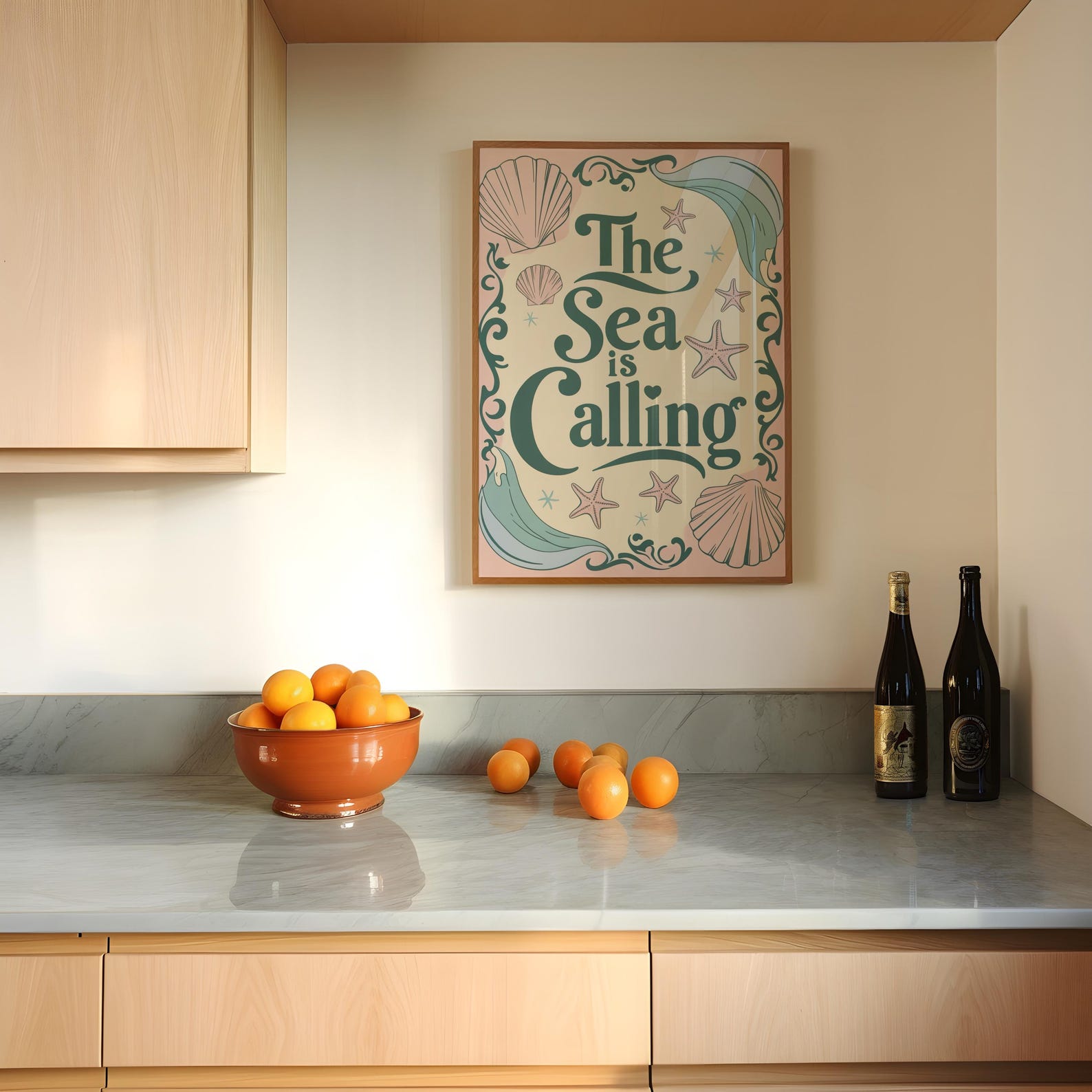 Calling Vocation Sea Shell The Sea is Calling Art Print – Coastal Beach Wall Decor, Pastel Ocean ...