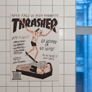 Hand-Painted Matte Thrasher Magazine Poster - Shipped Recreated Neck Face Cover Design, Skateboarding Poster
