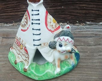 Vintage Ceramic Indian Native American Teepee Incense Burner