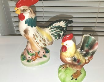 Pair of Ceramic or Porcelain Roosters
