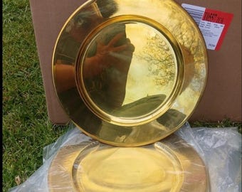 Zestaw 12 mosiężnych talerzyków, ciężkich, solidnych