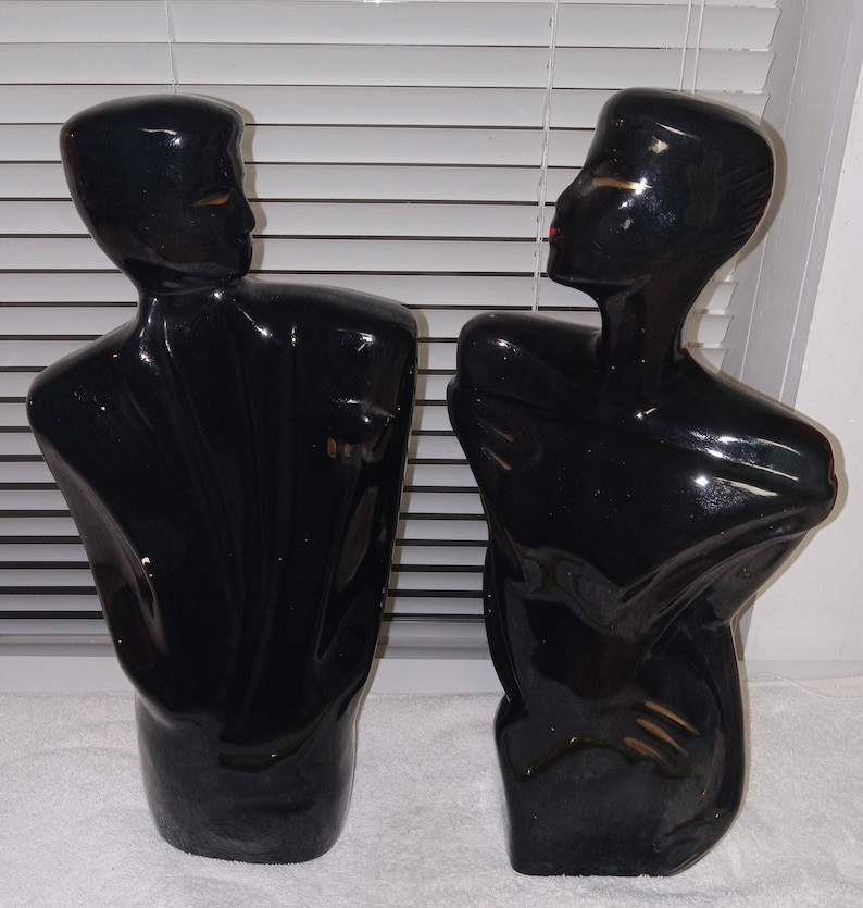 Vtg Art Deco MCM Man Woman Statue Set Black Torso Bust - Etsy