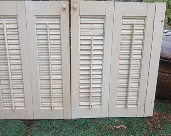 Vintage Wooden Plantation Shutters Cottage Window Covering 36" Wide 24" Tall Beige