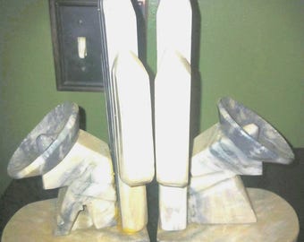 Vintage Alabaster Marble Bookends Hand Carved Mexican Men Resting Cactus Sombrero