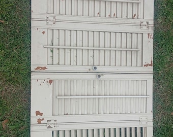 Vintage Trifold wooden plantation shutters louvered 51" wide x 21.5" tall