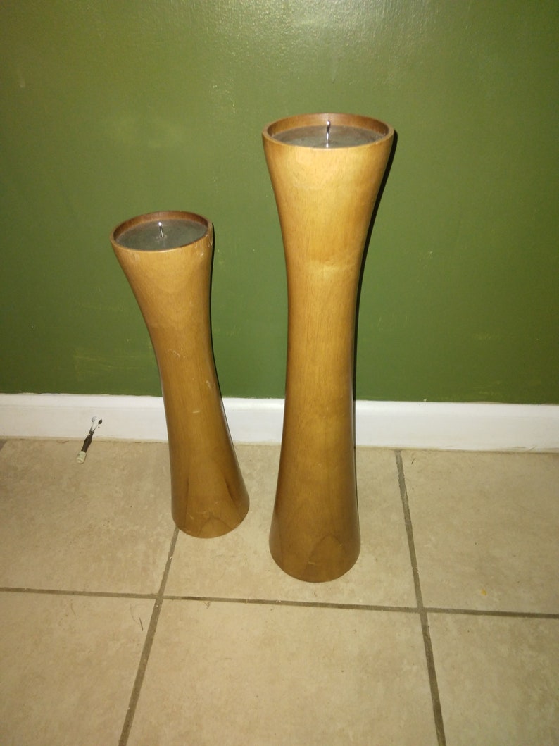 Mid Century Modern Wooden Candlesticks Etsy