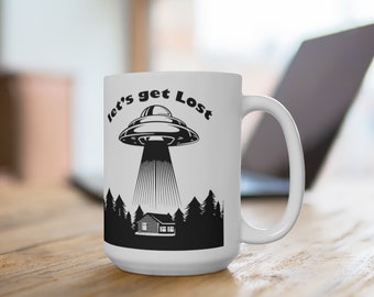 Rymdskepps-ufo-kaffemugg 15oz UFO-mugg, låt oss gå vilse-ufo-mugg, Alien-kaffemugg, alien-present, Area 51, UFO-present, SciFi-kaffekopp,