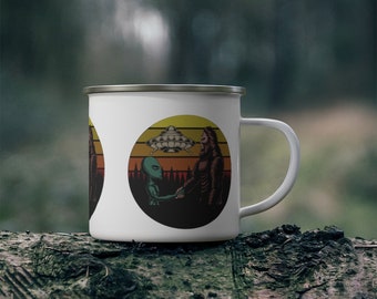 Bigfoot Coffee mug, Sasquatch Yeti Coffee cup mug Ufo Alien Coffee mug Bigfoot Coffee cup, Camp Fire Mug, sci fi mug