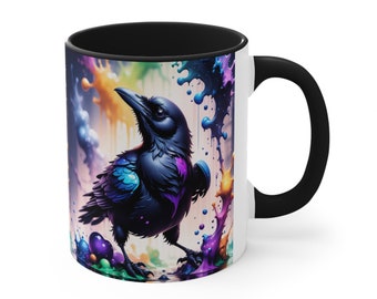 Crow Water Color splash Coffee mug, Black Crow Coffee Tea Cup