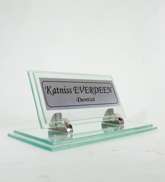 Personalized Glass Desk Name Plate Modern Office Decor Etsy