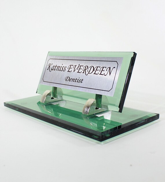 Personalized Glass Desk Name Plate Glass Modern Office Etsy