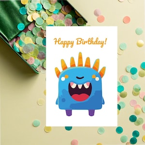 Greeting Card Template for Printing, Funny Laughing Monster, Instant Download