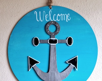 Welcome Aboard Anchor Sign: Nautical Coastal Decor