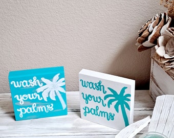 Wash Your Palms Mini Bathroom Sign: Coastal Nautical Decor
