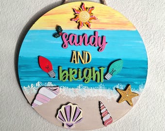 Hand Painted Beach Christmas Door Hanger: Sandy And Bright Tropical Decor