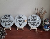 Winter Collection Tiered Tray Sign With Easel, Hot Cocoa, Snow Is Fallin Winter Is Callim, Winter Wishes And Snowflake Kisses, Mini Signs