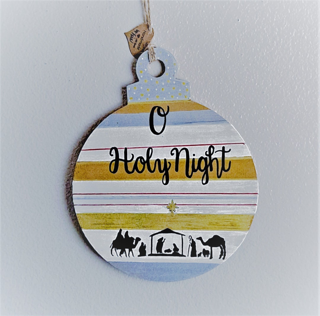 O Holy Night, Large Christmas Ornament Sign, 10 Inches, Wreath Sign, Silver and Gold, Christmas