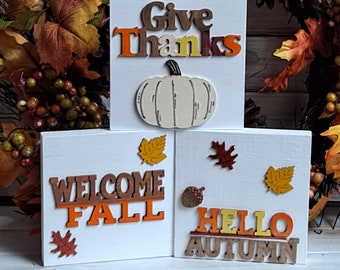 Hand Painted Fall Mini Sign: Wooden Tiered Tray Decor