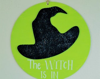 The Witch Is In Sign: Glittery Halloween Door Hanger