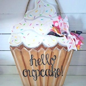 Hand Painted Cupcake Door Hanger: Hello Cupcake Kitchen Sign