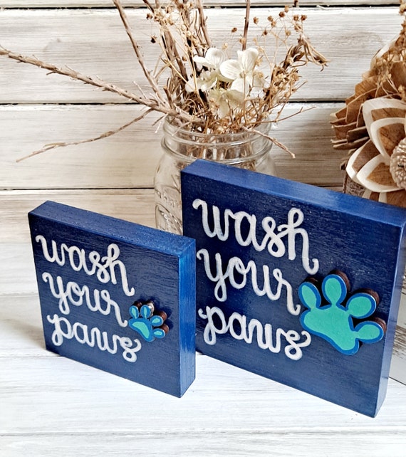 Wash Your Paws Wooden Bathroom Sign: Pet Lover Gift