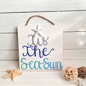 Hand Painted Tropical Christmas Sign: Tis The Sea-Sun Tropical Beach Decor