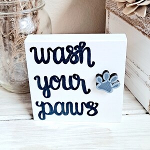 Wash Your Paws Wooden Bathroom Sign: Pet Lover Gift White/Navy 5"