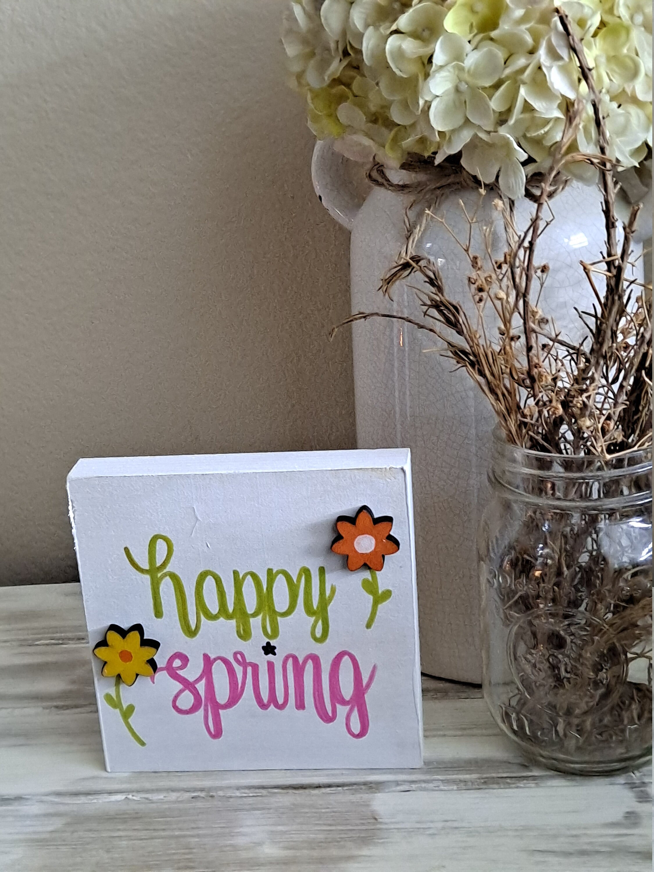 Happy Spring Sign Cute Happy Spring Sign, Tiered Tray Sign, Shelf Sitter, Wooden, Multiple ...